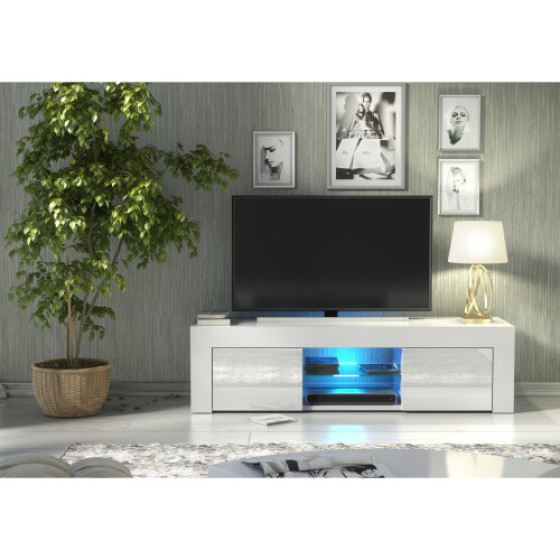 Loom 130 cm テレビスタンド LED - ホワイトハイグロスキャビネットドア